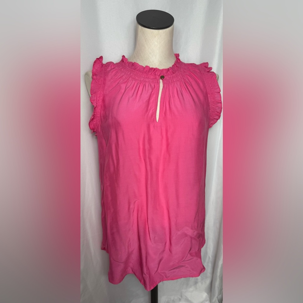 Loft sleeveless casual office trendy Pink Ruffled Sleeveless Top small